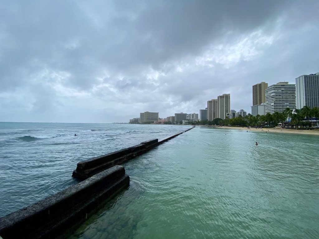 Waikiki on rainy day from the pier