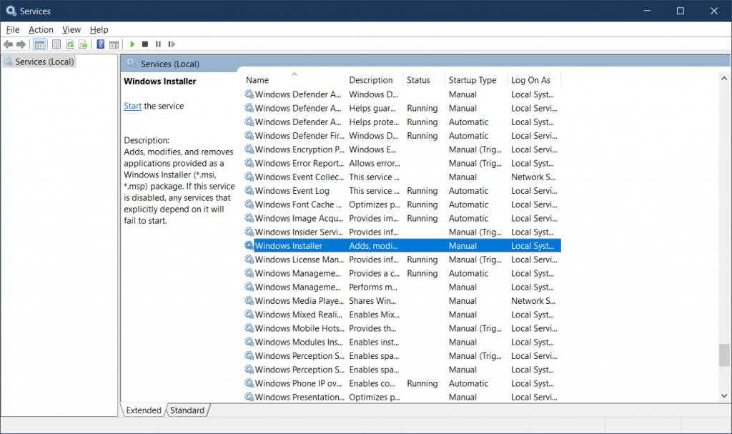 Windows Installer service is stopped