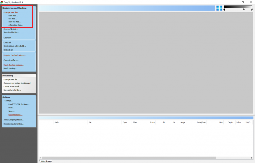 Deep Sky Stacker default workflow