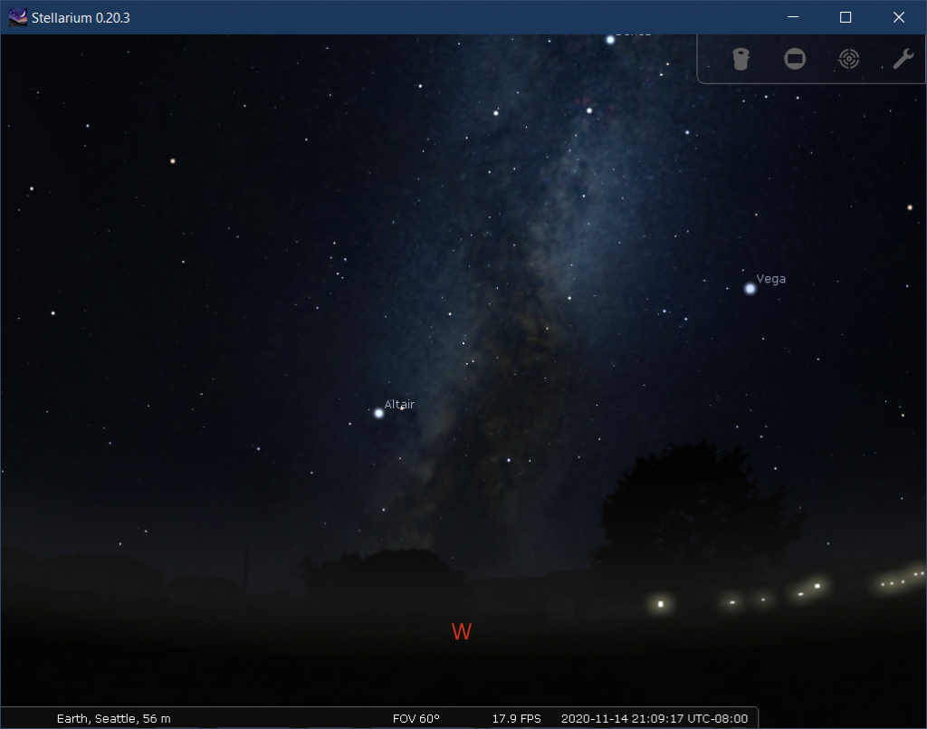 Stellarium view of the Milky Way on the night of new moon
