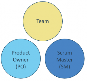 Scrum roles of Team, Product Owner and Scrum Master