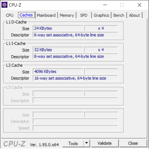 GMK NucBox CPU-Z Page 2 showing CPU cache information