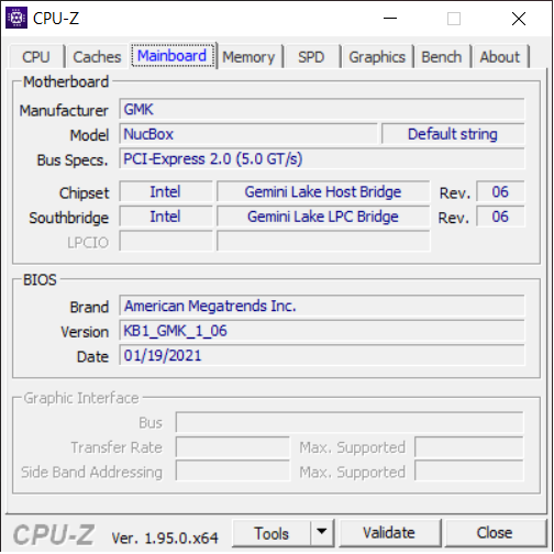 GMK NucBox CPU-Z Page 3 showing main motherboard information