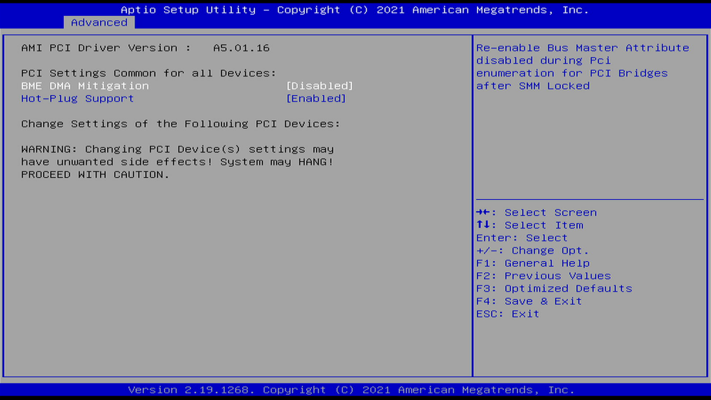 PCI Subsystem Settings Page