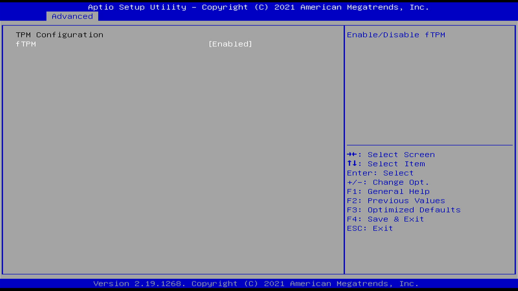 Advanced > TPM configuration before upgrade