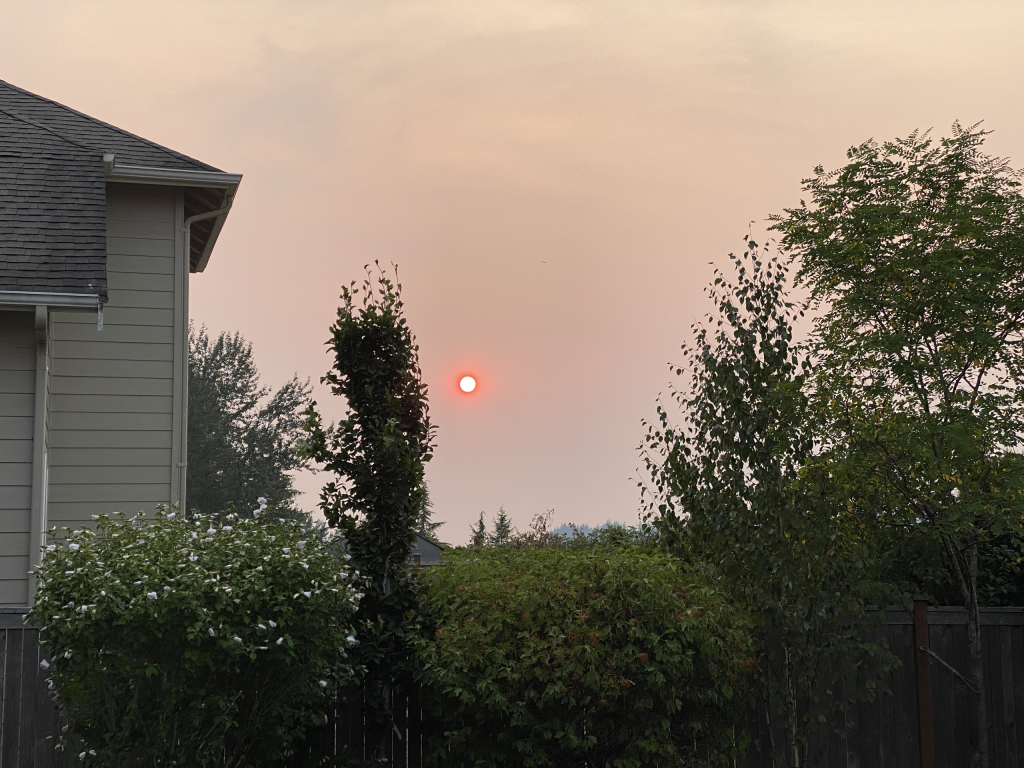 Wildfire smoke approximately 30 miles outside of Seattle
