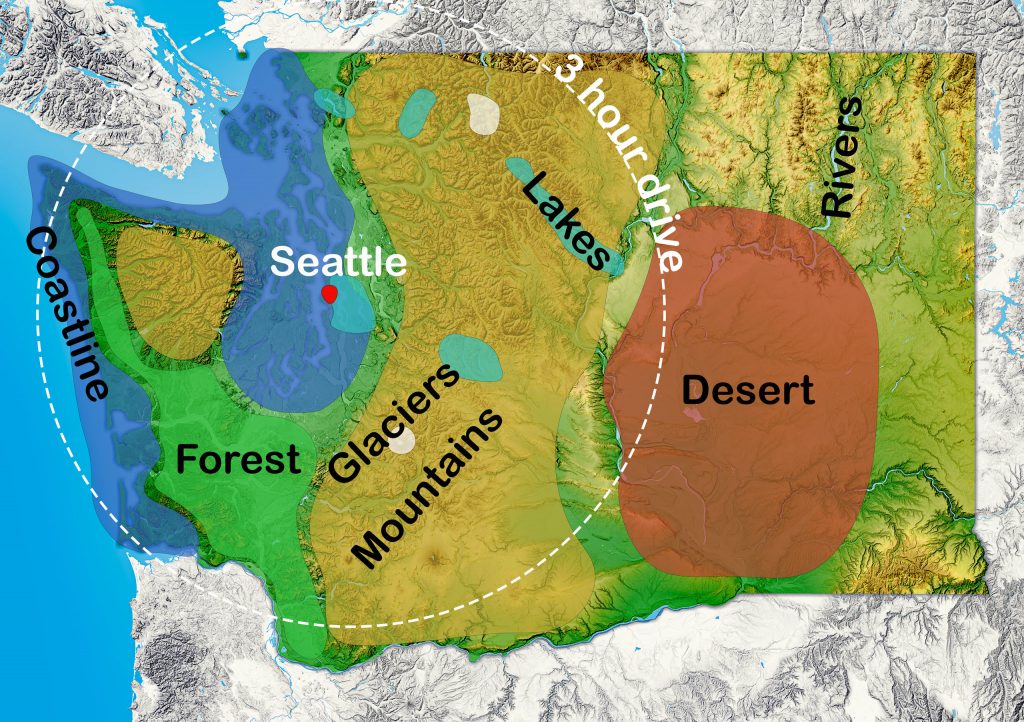 Natural wonders of Washington within 3 hour drive distance from Seattle